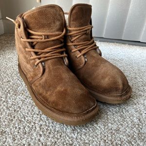 UGG Neumel High Boots Chestnut Brown Suede LaceUp Sherpa Shearling Men’s Size 11